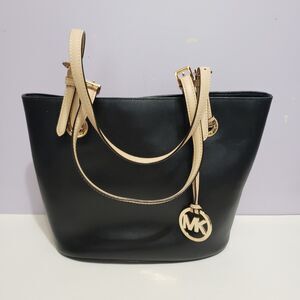 Michael KORS Black Tan Leather Women's Purse /w Dust Bag 10"×11"×5"